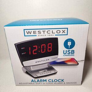 Digital Desk Table Alarm Clock with USB Charging Port Black Silver LED Large 0.9
